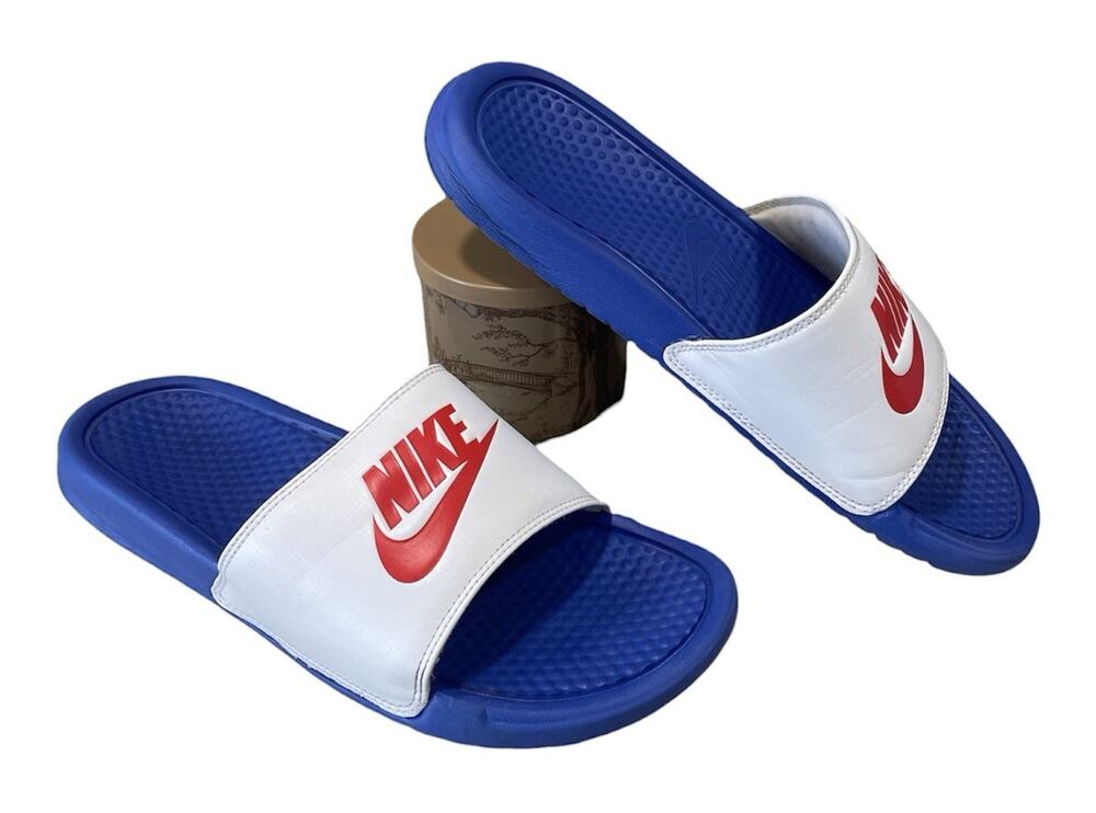 Nike Benassi JDI Slides Men’s Size 11 Royal/White/Red -Summer Sandals 343880-410